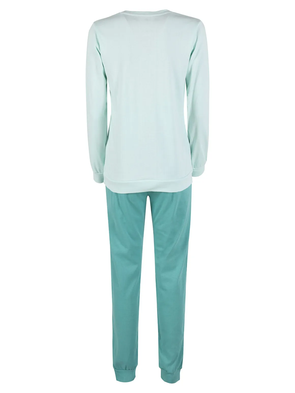 Linea Ambro Pigiama lungo da donna in cotone interlock - acqua marina