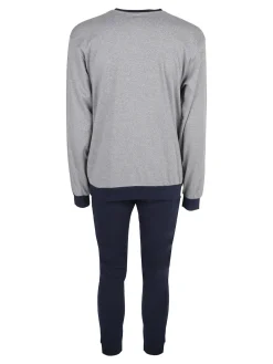 Linea Ambro Pigiama lungo da uomo in misto cotone interlock - grigio
