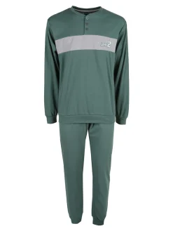Linea Ambro Pigiama lungo da uomo in misto cotone interlock - verde