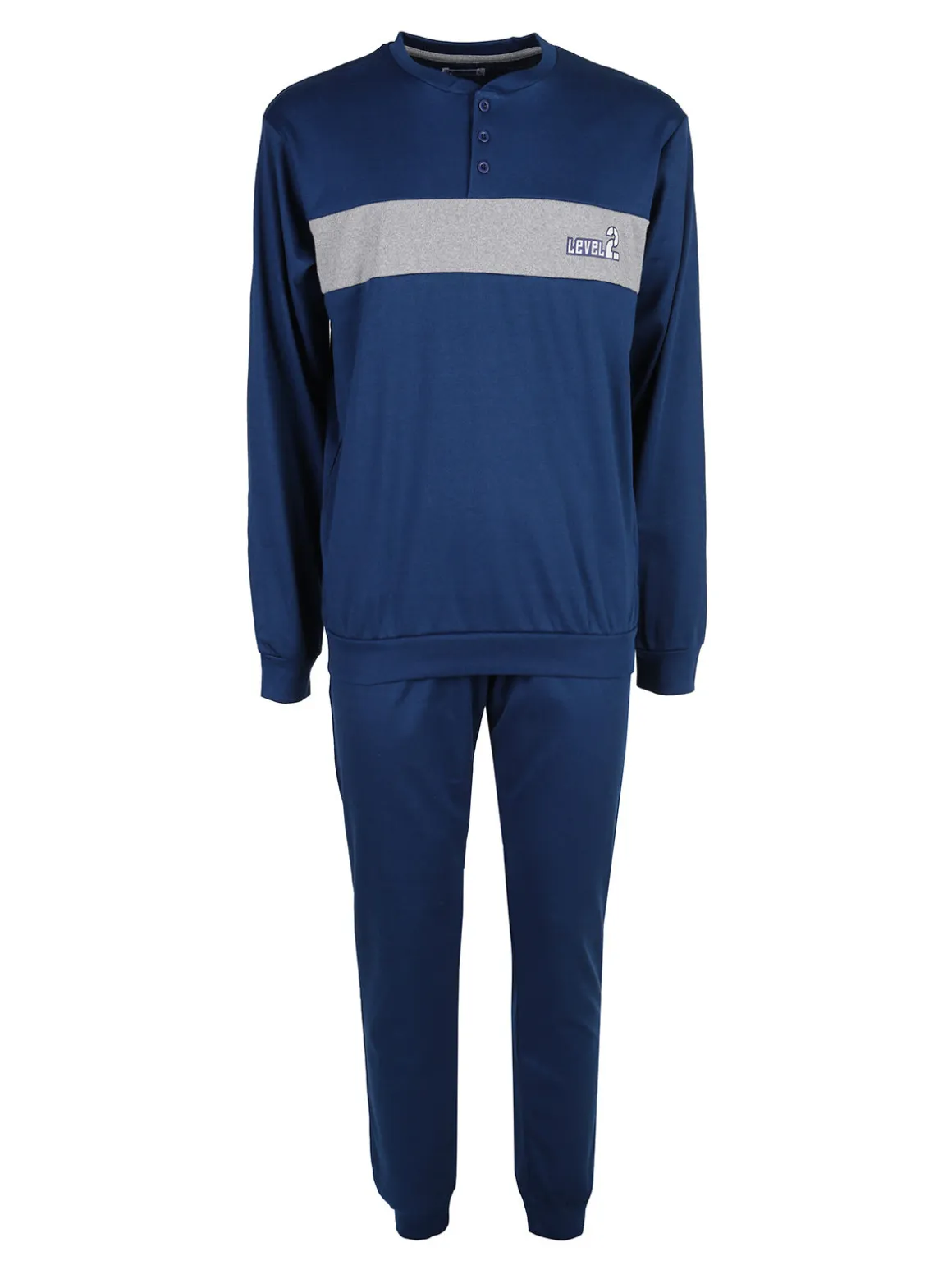 Linea Ambro Pigiama lungo da uomo in misto cotone interlock - blu