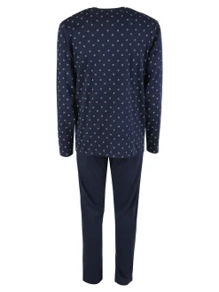 Linea Ambro Pigiama lungo da uomo aperto con bottoni - blu scuro