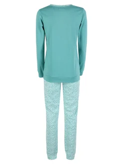 Linea Ambro Pigiama lungo donna in cotone interlock - acqua marina
