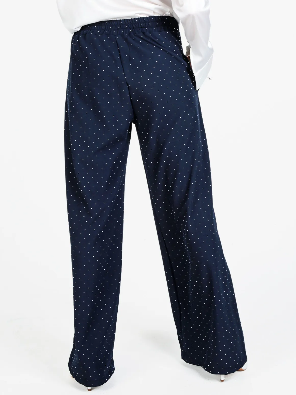 Lisa Style Pantaloni donna a gamba larga con strass