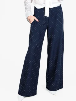 Lisa Style Pantaloni donna a gamba larga con strass