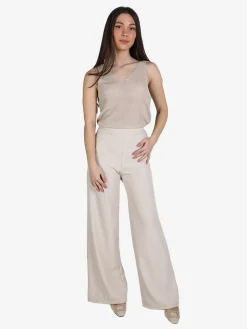 Lisa Style Pantaloni donna a gamba larga con strass