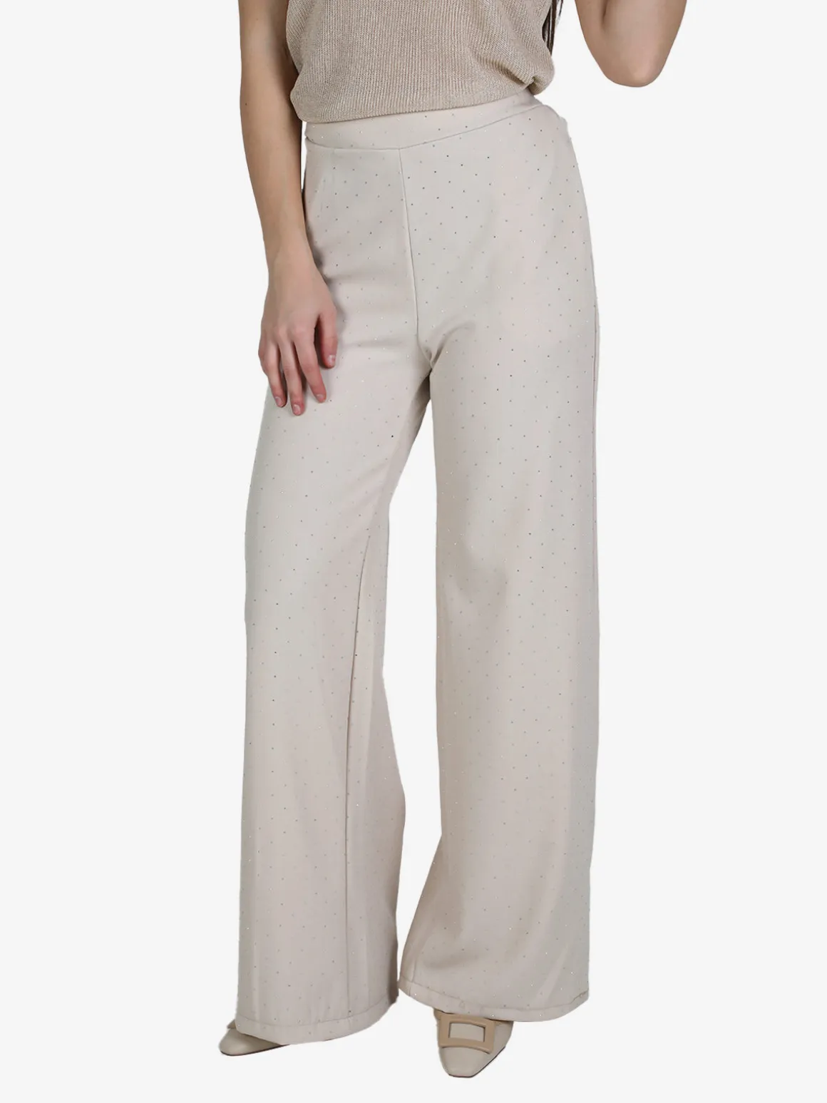 Lisa Style Pantaloni donna a gamba larga con strass