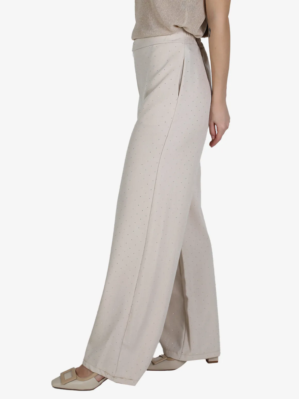 Lisa Style Pantaloni donna a gamba larga con strass