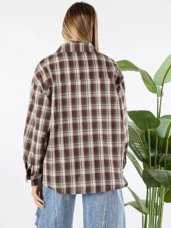 Lissimo Set 2 pezzi camicia oversize a quadri da donna con top coordinato - marrone