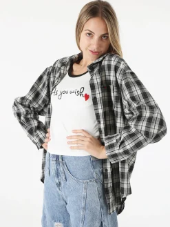Lissimo Set 2 pezzi camicia oversize a quadri da donna con top coordinato - nero