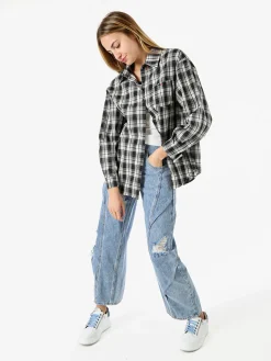 Lissimo Set 2 pezzi camicia oversize a quadri da donna con top coordinato - nero