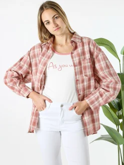 Lissimo Set 2 pezzi camicia oversize a quadri da donna con top coordinato - rosa