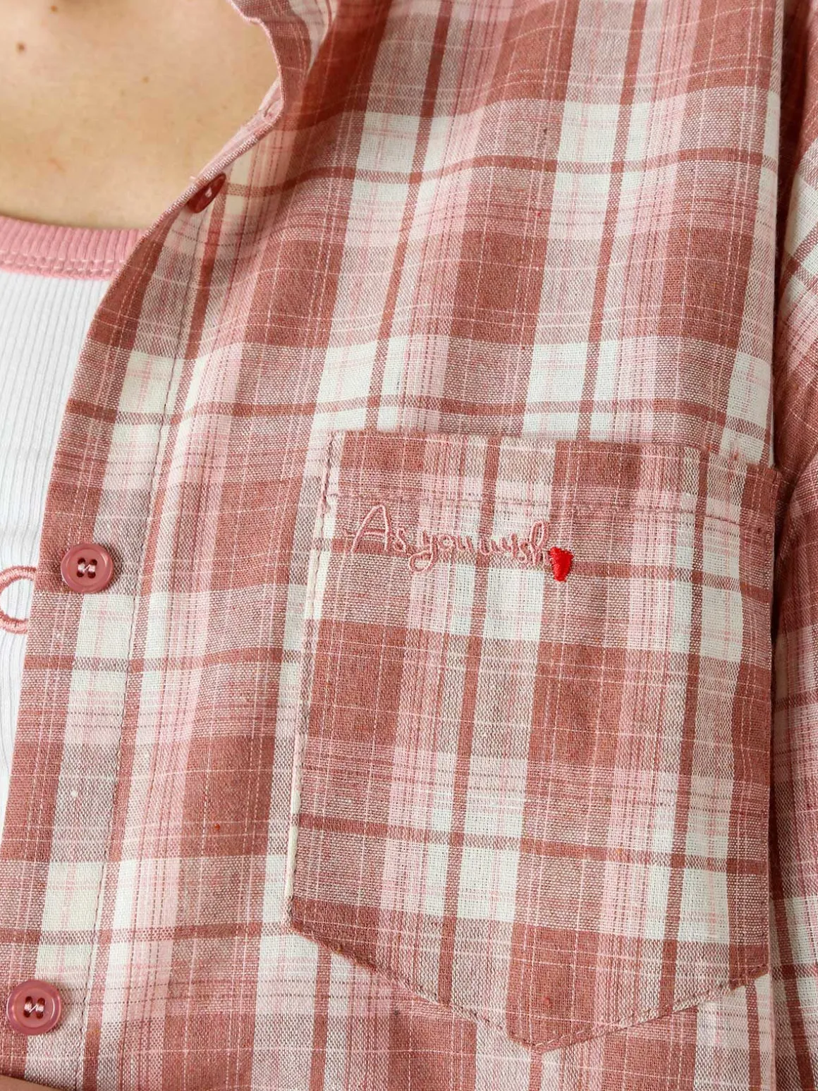 Lissimo Set 2 pezzi camicia oversize a quadri da donna con top coordinato - rosa