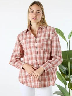 Lissimo Set 2 pezzi camicia oversize a quadri da donna con top coordinato - rosa
