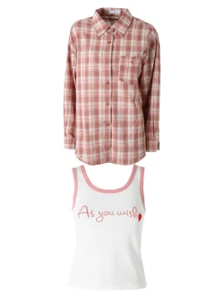 Lissimo Set 2 pezzi camicia oversize a quadri da donna con top coordinato - rosa