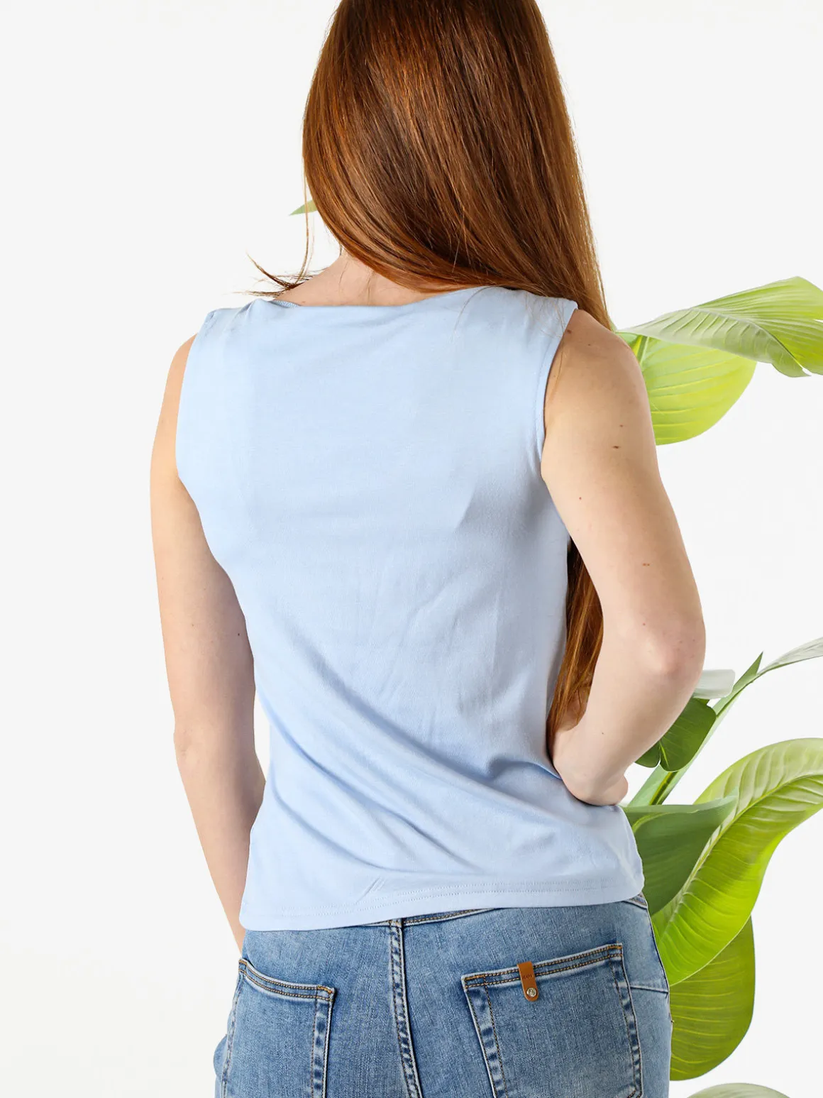 Lissimo Top donna in viscosa con scollo a cascata - azzurro