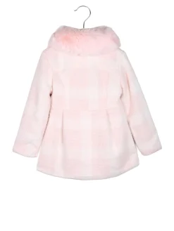 Lollitop Cappotto da bambina con bottoni di perle e scollo in ecopelliccia - rosa