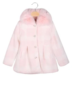 Lollitop Cappotto da bambina con bottoni di perle e scollo in ecopelliccia - rosa
