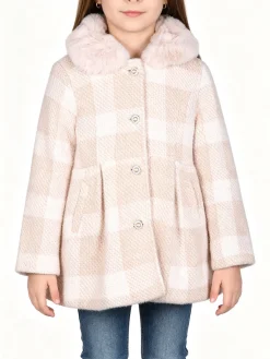 Lollitop Cappotto da bambina con bottoni di perle e scollo in ecopelliccia - beige