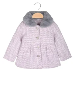 Lollitop Cappotto da neonata con bottoni di perle e scollo in ecopelliccia - lilla