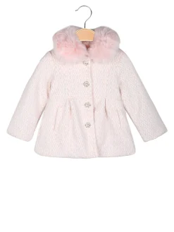 Lollitop Cappotto da neonata con bottoni di perle e scollo in ecopelliccia - rosa