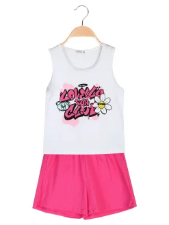 Lollitop Completo corto da bambina con canotta e shorts in cotone - fucsia