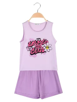 Lollitop Completo corto da bambina con canotta e shorts in cotone - lilla