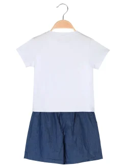 Lollitop Completo corto da bambina con t-shirt e shorts effetto jeans con cintura - rosa