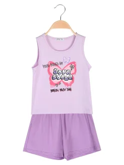 Lollitop Completo corto da bambina con canotta e shorts in cotone - lilla