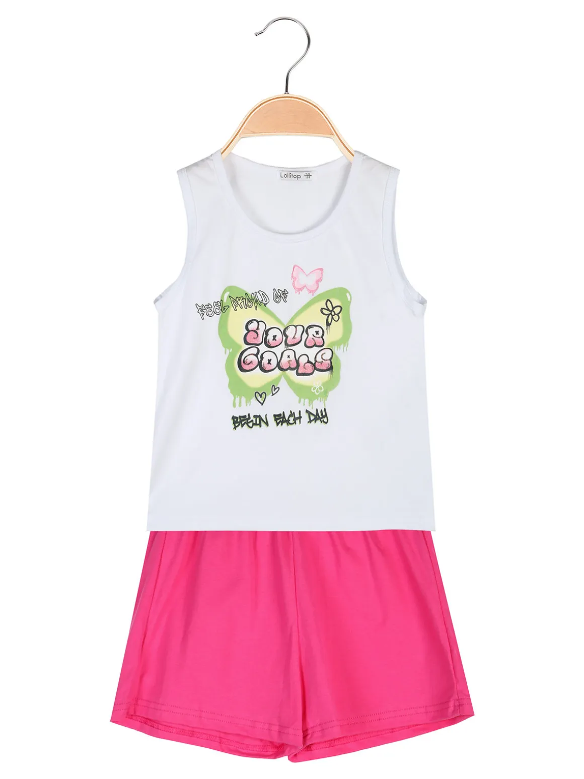 Lollitop Completo corto da bambina con canotta e shorts in cotone - bianco