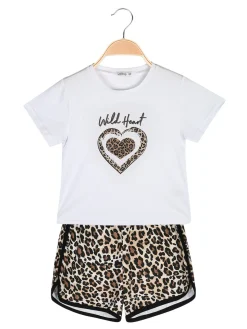 Lollitop Completo corto da bambina con t-shirt crop e shorts maculati