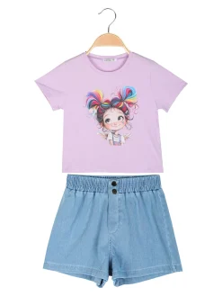 Lollitop Completo corto da bambina con t-shirt crop e shorts in jeans