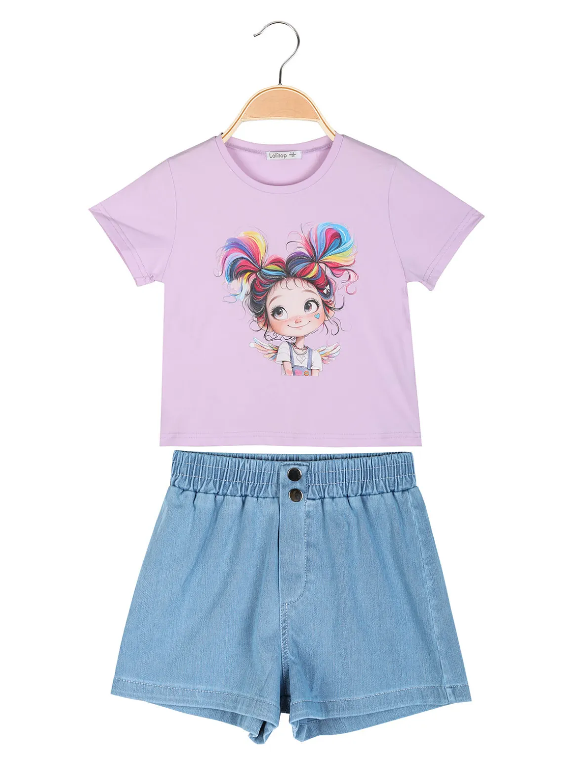 Lollitop Completo corto da bambina con t-shirt crop e shorts in jeans