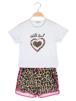 Lollitop Completo corto da bambina con t-shirt crop e shorts maculati