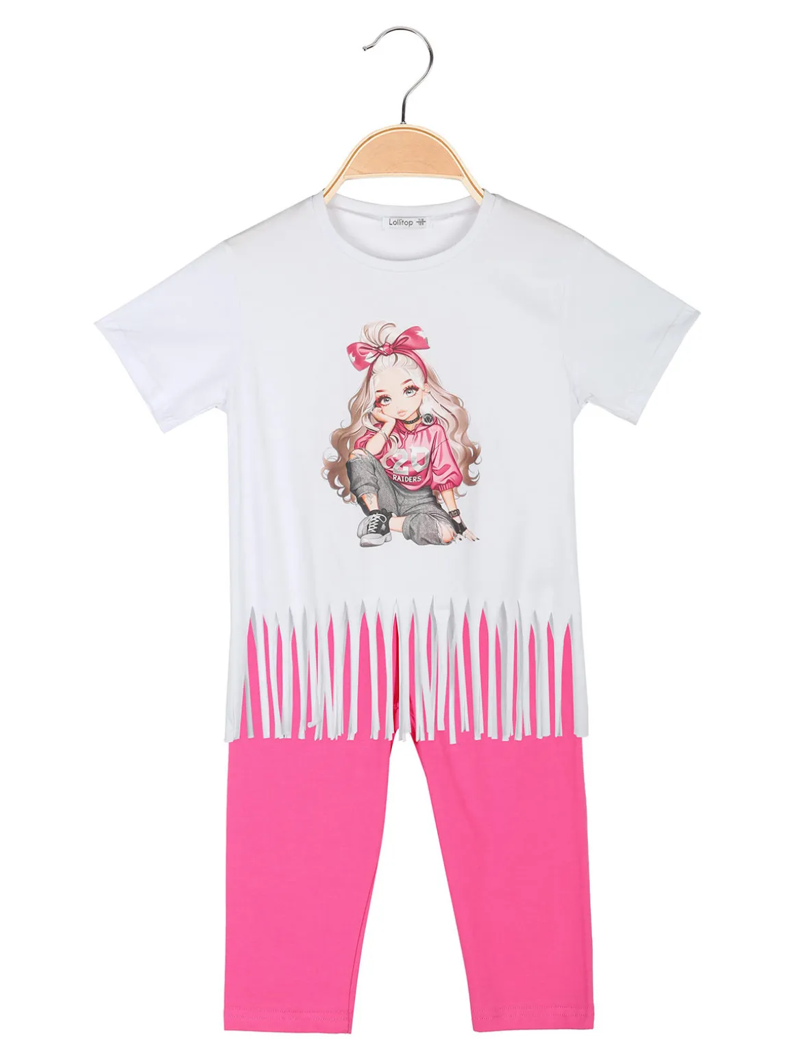 Lollitop Completo corto da bambina con t-shirt a frange e leggings corti
