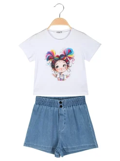Lollitop Completo corto da bambina con t-shirt crop e shorts in jeans