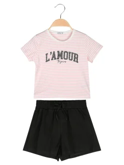 Lollitop Completo corto da bambina con t-shirt rigata con strass e shorts