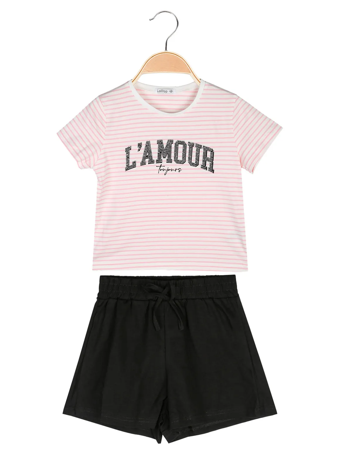 Lollitop Completo corto da bambina con t-shirt rigata con strass e shorts