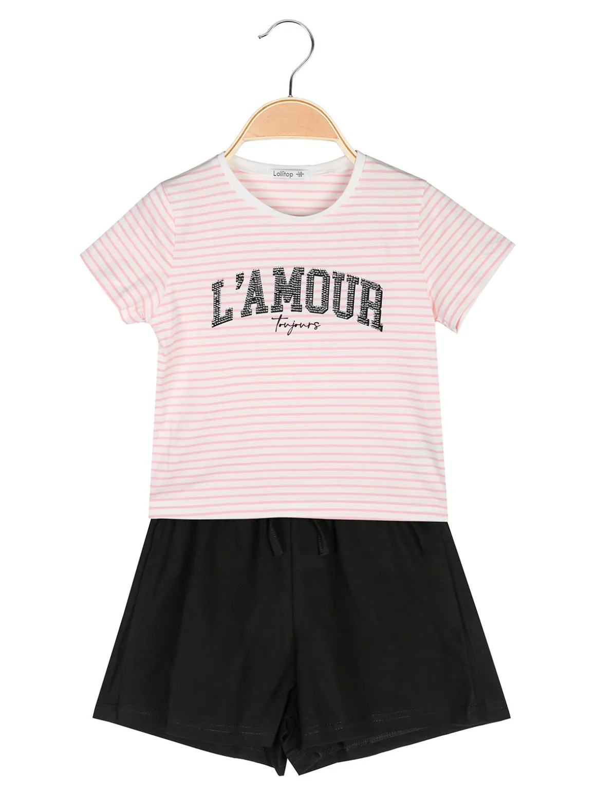 Lollitop Completo corto da bambina con t-shirt rigata con strass e shorts