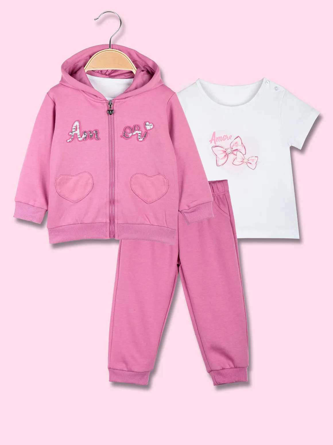 Lollitop Completo da neonata 3 pezzi con cappuccio e zip