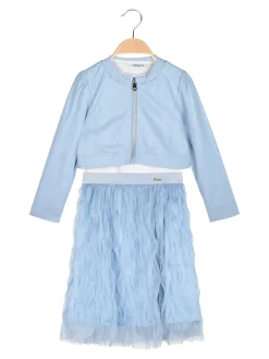 Lollitop Completo 3 pezzi da bambina con giacchino in ecopelle e gonna in tulle