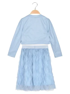 Lollitop Completo 3 pezzi da bambina con giacchino in ecopelle e gonna in tulle