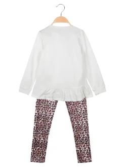 Lollitop Completo 2 pezzi da bambina con maglietta e leggings maculati - bianco