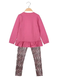 Lollitop Completo 2 pezzi da bambina con maglietta e leggings maculati - fuxia
