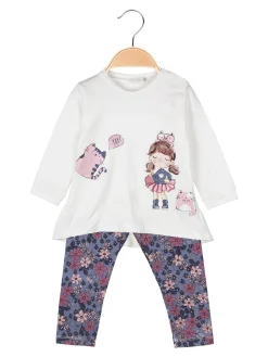 Lollitop Completo 2 pezzi da neonata con maglietta e leggings fiorati - bianco