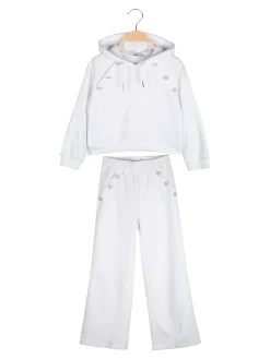 Lollitop Completo 2 pezzi da ragazza con cappuccio e pantaloni a gamba larga - bianco