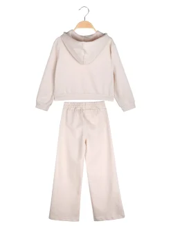 Lollitop Completo 2 pezzi da ragazza con cappuccio e pantaloni a gamba larga - beige