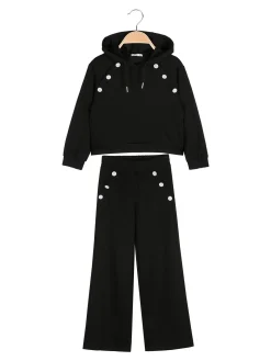 Lollitop Completo 2 pezzi da ragazza con cappuccio e pantaloni a gamba larga - nero