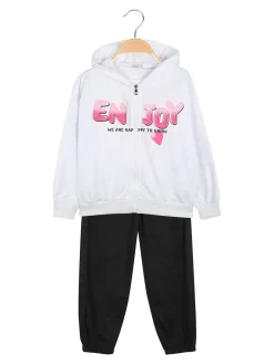 Lollitop Completo tuta da bambina 3 pezzi con cappuccio e zip - bianco