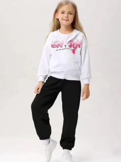 Lollitop Completo tuta da bambina 3 pezzi con cappuccio e zip - bianco