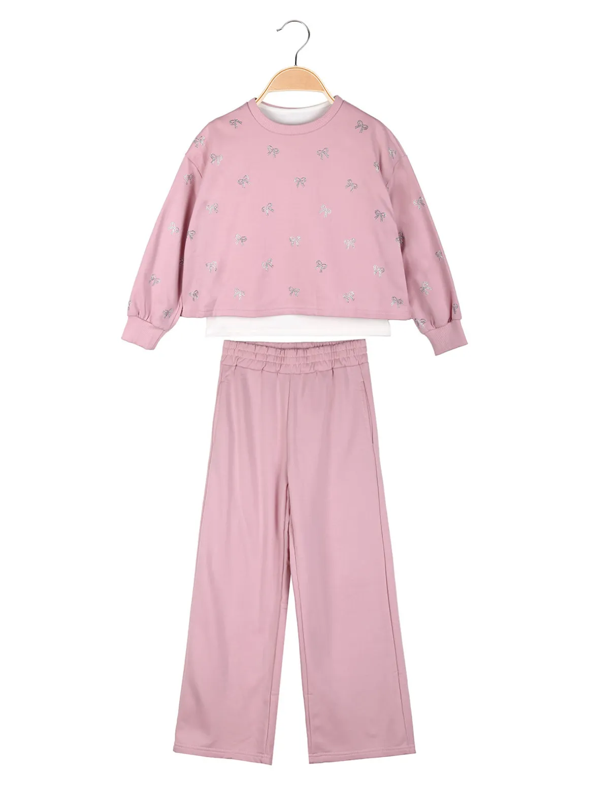 Lollitop Completo tuta da bambina 3 pezzi con pantaloni a gamba larga - rosa